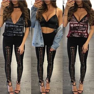 Black High waisted lace up pants